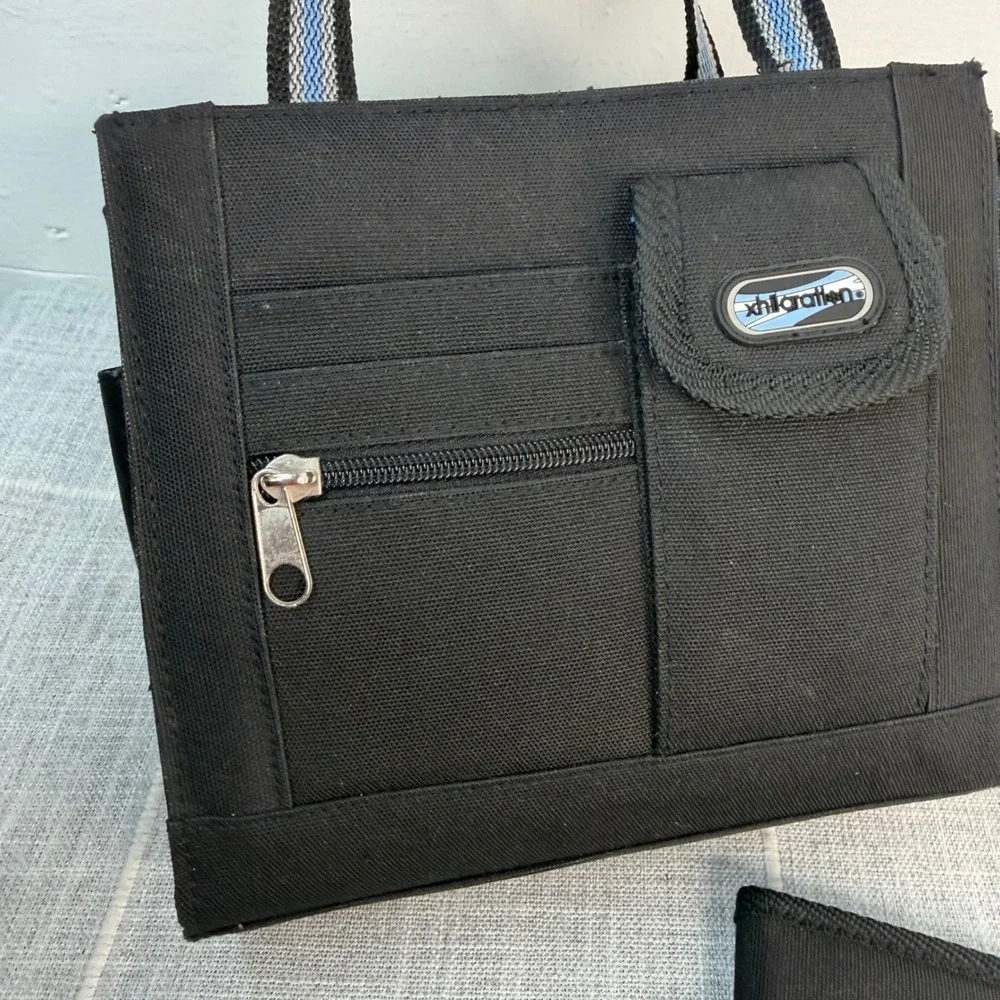 Xhilaration Black Canvas Mini Tote Bag with Matching Wallet Utility Y2K Sporty